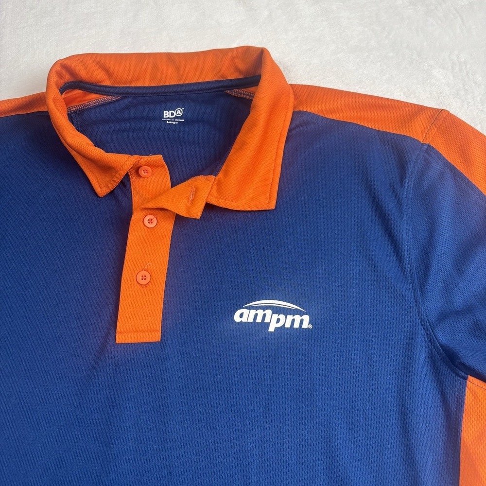 AMPM Blue Orange Short Sleeve Collared Employee Shirt Men's Large - Picture 2 of 11